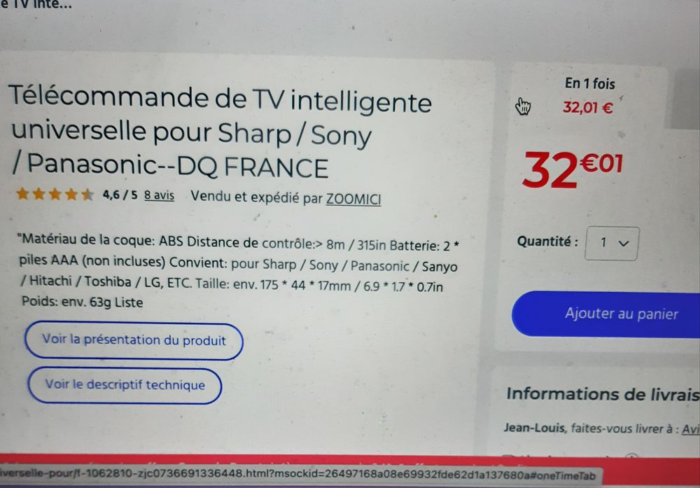 T&eacute;l&eacute;commande de TV intelligente universelle pour Sharp, etc Photos/Video/TV