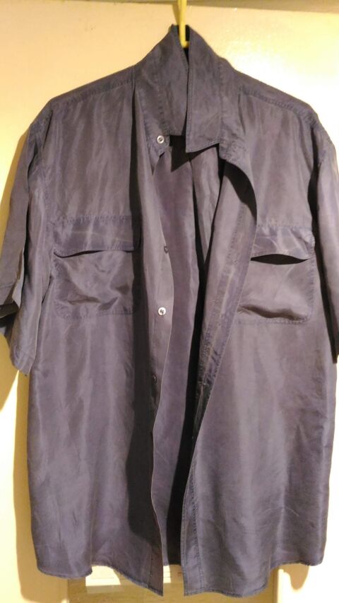 Chemise HOMME en soie bleue à reflets fins bordeaux   Reflet 10 Savigny-sur-Orge (91)