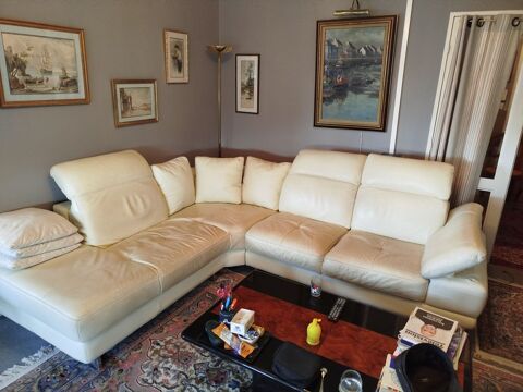 Canape d'angle cuir beige BE 320 Vire (14)