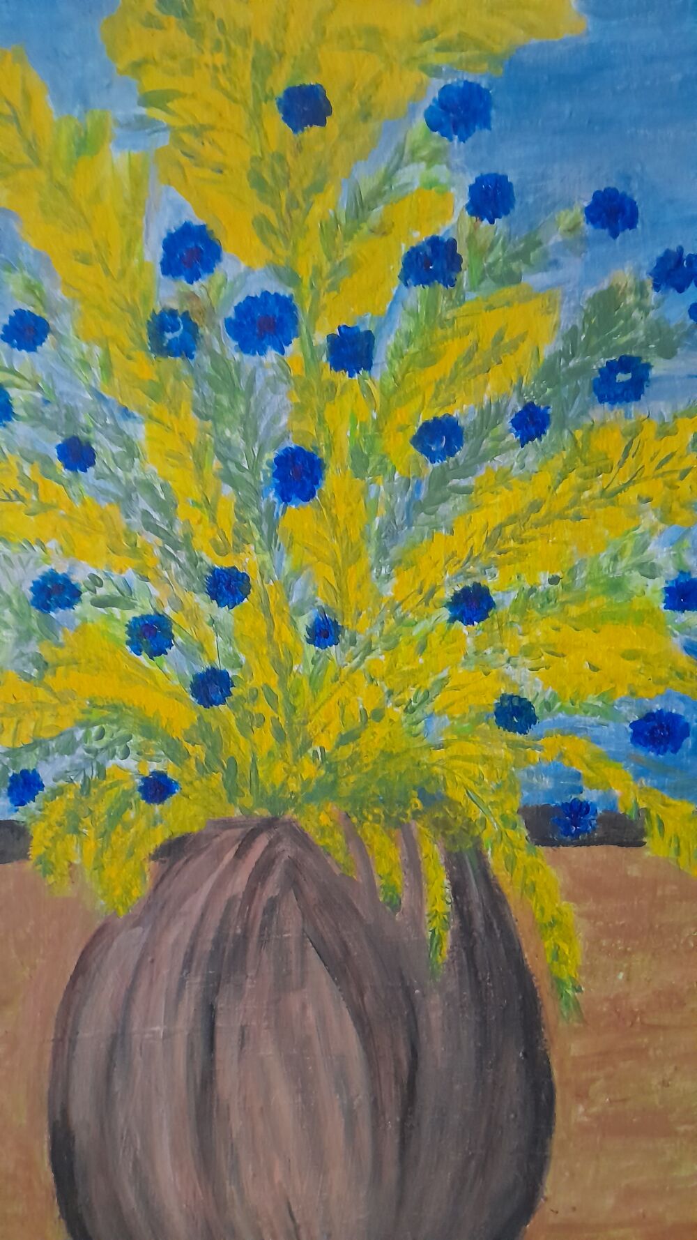Peinture acrylique vase et fleurs 50 cms sur 40 cms Décoration