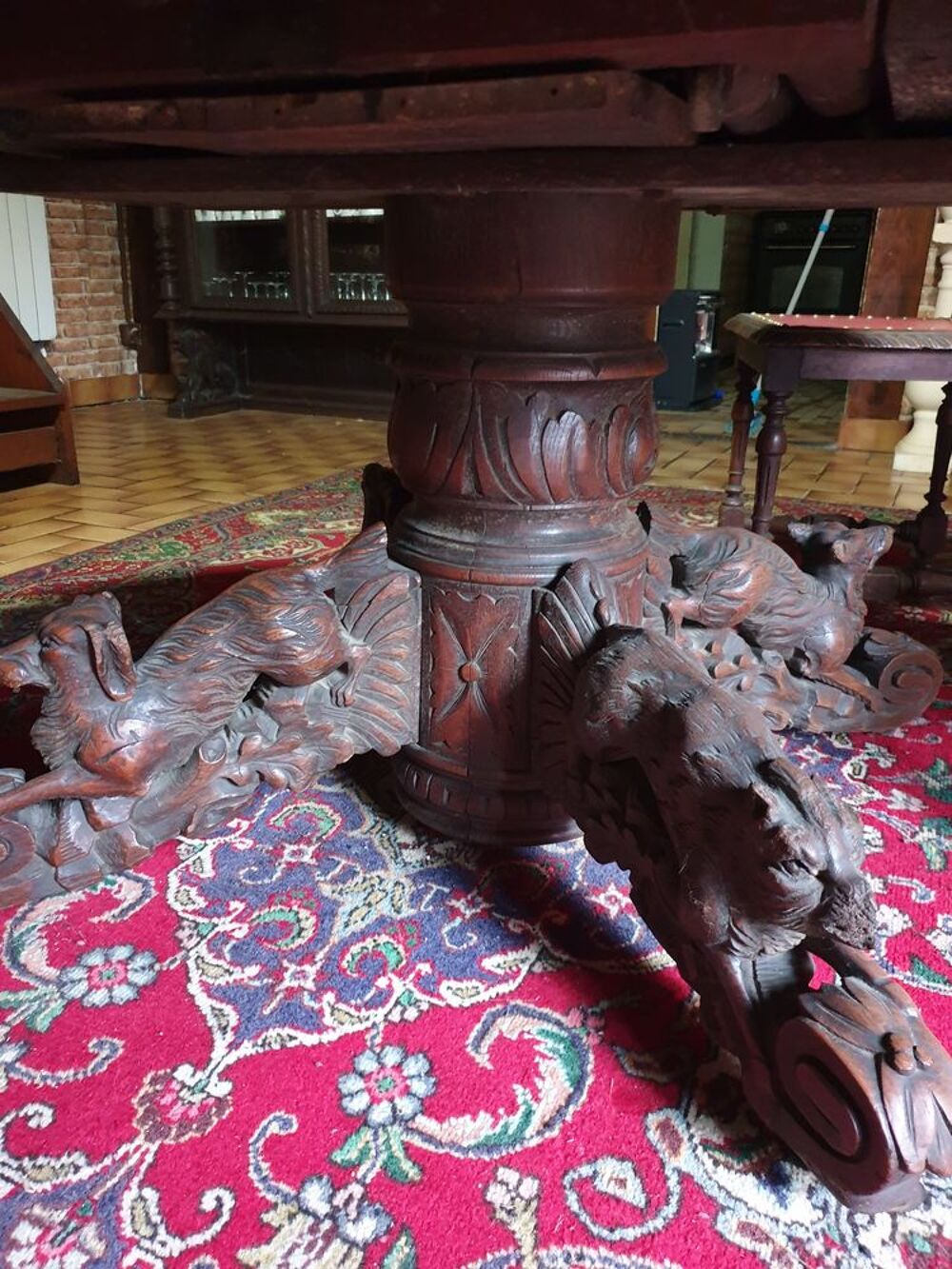 SALLE A MANGER compl&egrave;te ch&ecirc;ne fonc&eacute; th&egrave;me chasse Fin XIX&deg; Meubles