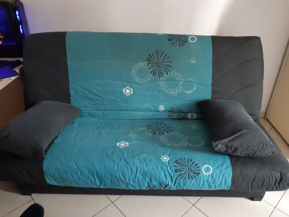Canap&eacute; clic clac bultex-MAORI 3 places: turquoise et noir Meubles
