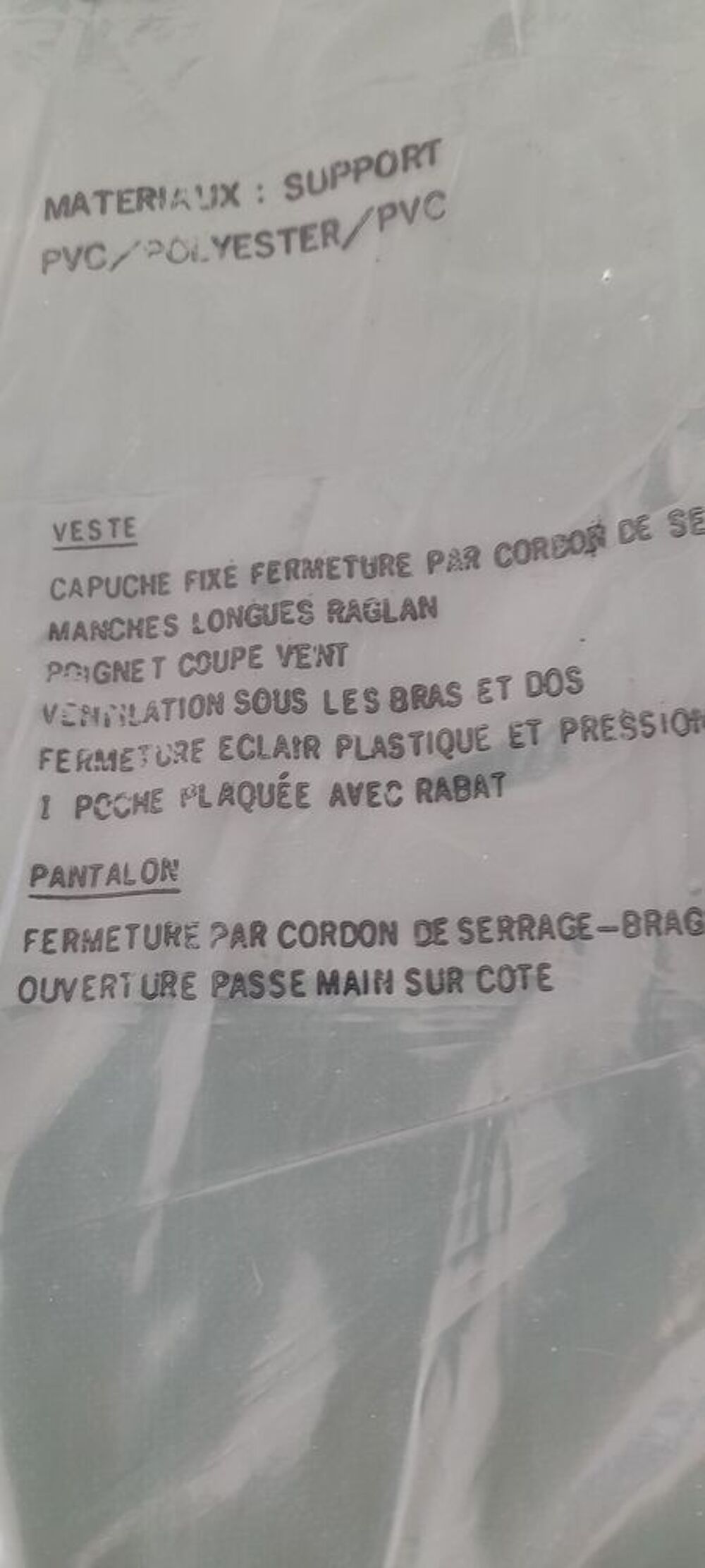 Veste, pantalon de pluie TUVEDOC taille M Vêtements