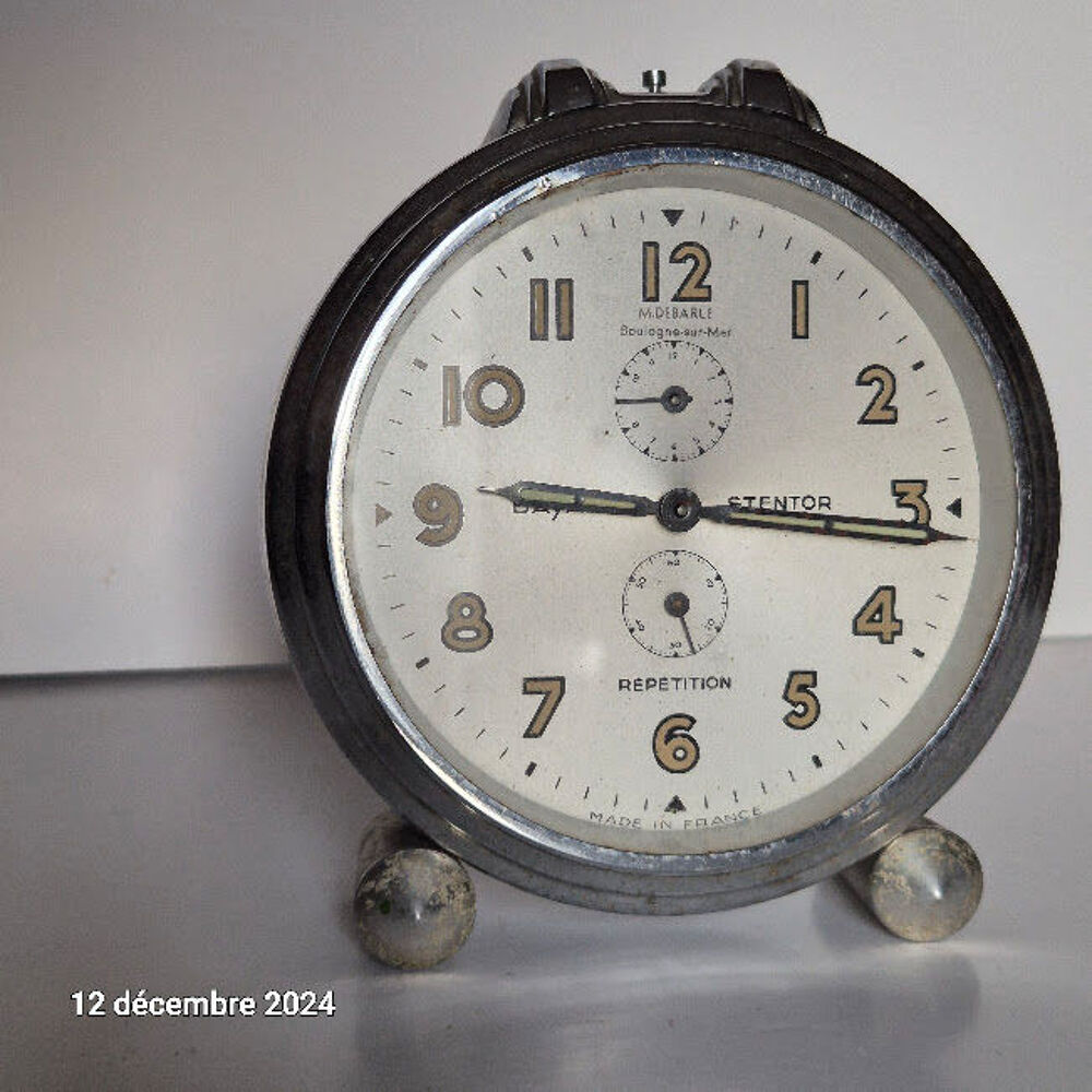 Ancien r&eacute;veil m&eacute;canique Bayard Stentor r&eacute;p&eacute;tition en m&eacute;tal c 