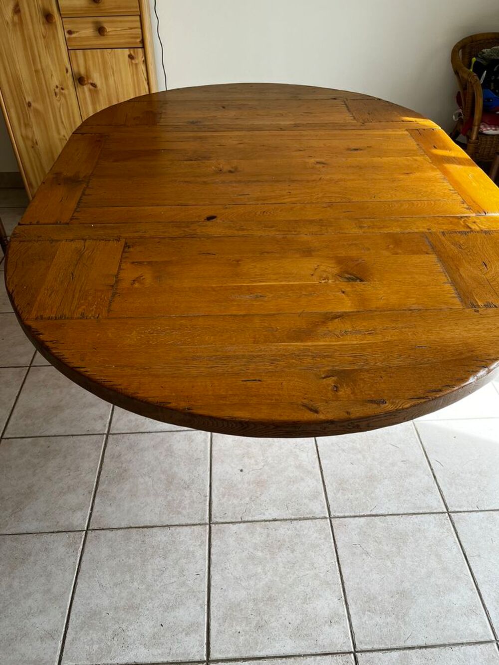 Table ch&ecirc;ne massif avec pieds en fer forg&eacute; Meubles