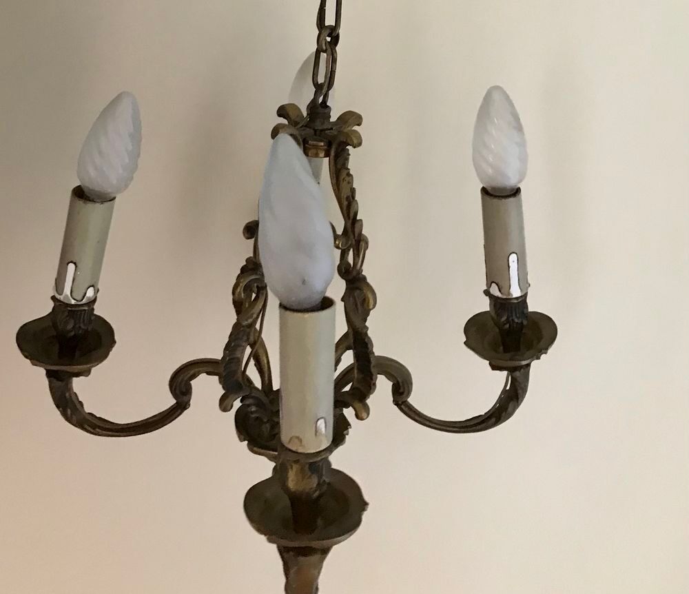 Lustre en bronze v&eacute;ritable 4 branches + ampoules bougies Décoration