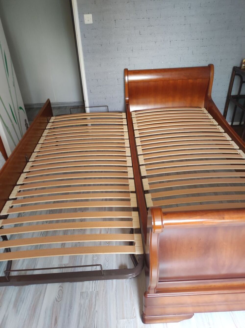 Lit gigogne en merisier d&eacute;montable avec sommier Meubles