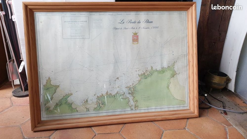 Cadre bois sous verre du cap Fr&eacute;hel a Cancale Carte lev&eacute;e en Décoration