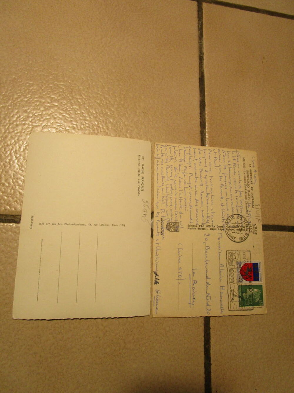 CARTE POSTALE BATEAU MILITAIRE ESCORTEUR LE PICARD + VOILIER 