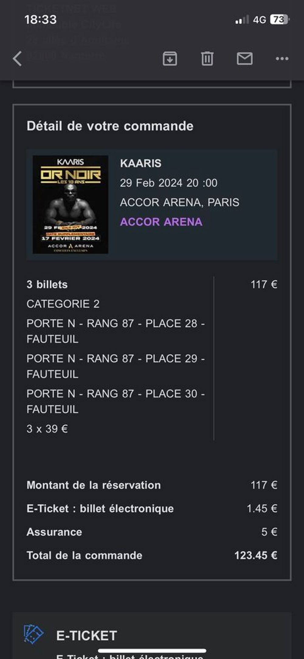 Place bercy kaaris 29 f&eacute;vrier cat&eacute;gorie 2 Billetterie
