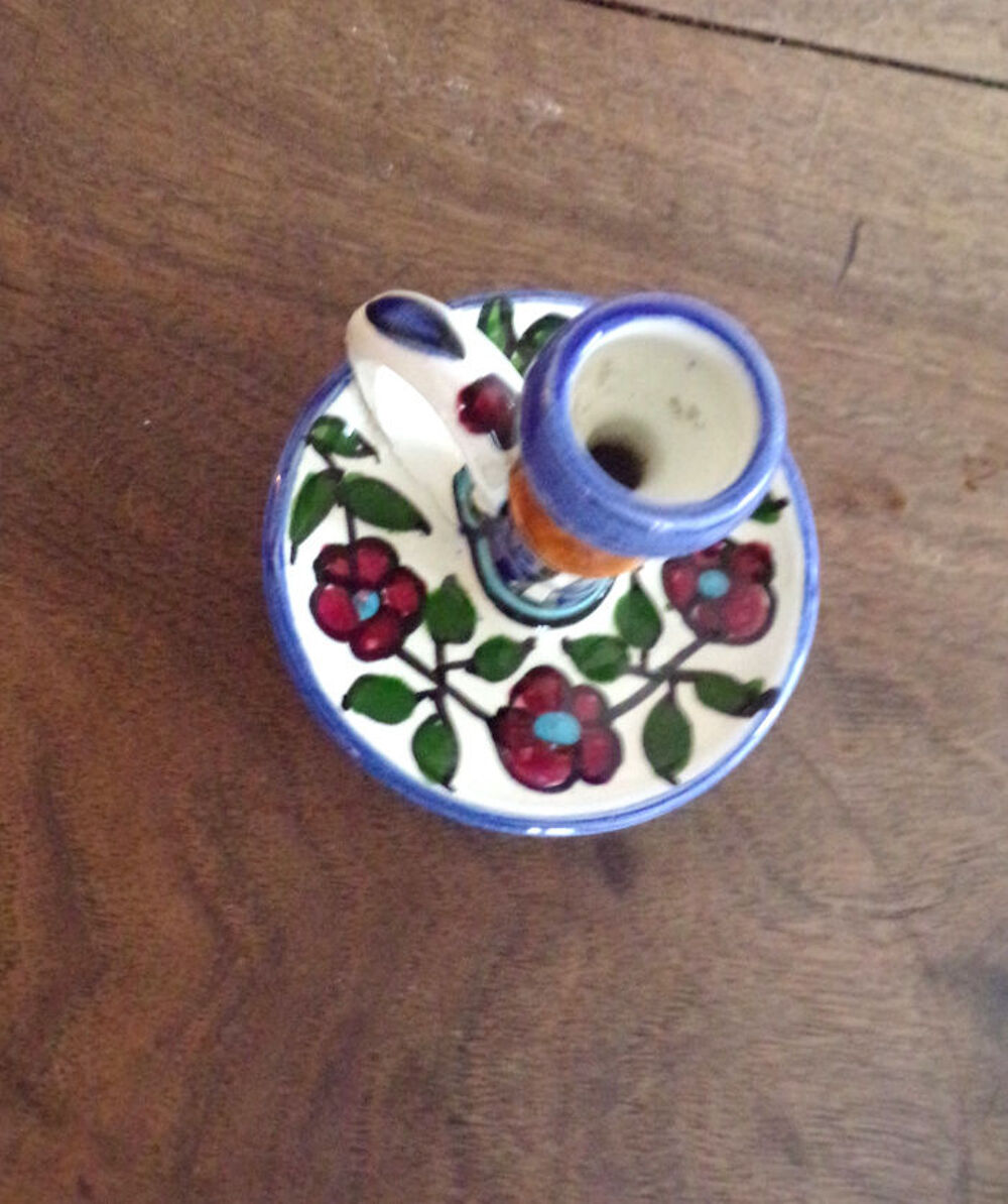 Bougeoir porcelaine motif fleur avec poign&eacute;e Décoration