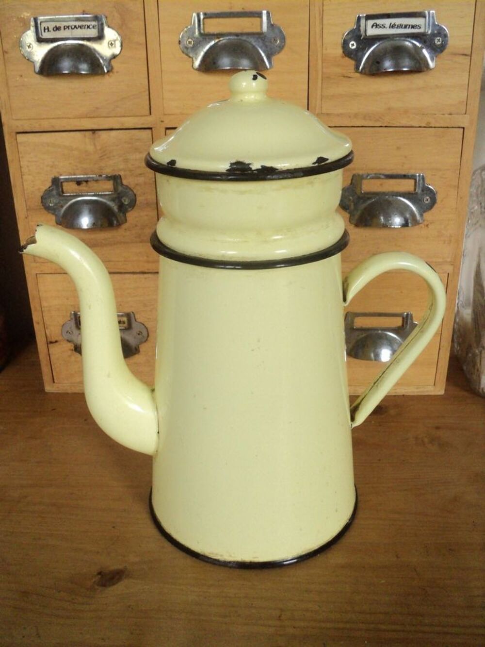 Ancienne Cafeti&egrave;re &Eacute;maill&eacute;e Jaune P&acirc;le D&eacute;co Cuisine Cuisine
