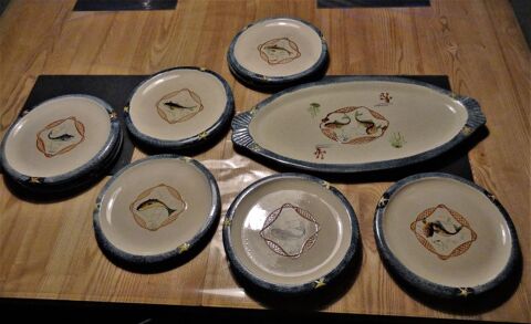 service � poisson c�ramique craquel�e sign�e LAURAY, Est�ve 150 Rosay-sur-Lieure (27)