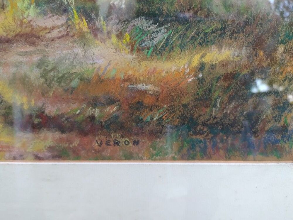 Tableau Pastel Paysage de Sous-Bois Sign&eacute; Veron
