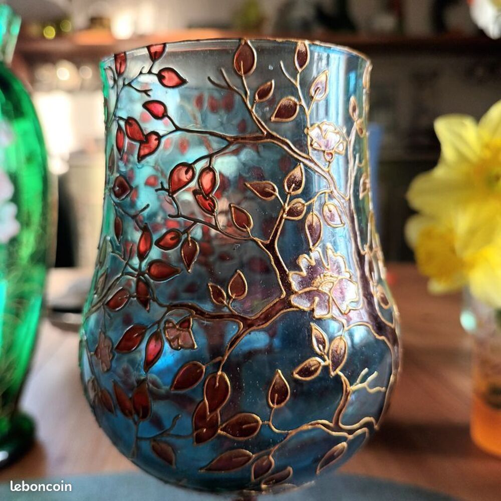 verre ancien bleue dor&eacute; or floral crystal art d&eacute;co cuisine Décoration