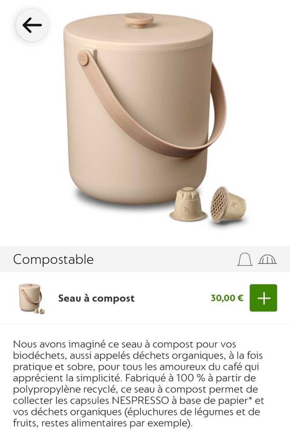 seau &agrave; compost Nespresso Neuf Electroménager