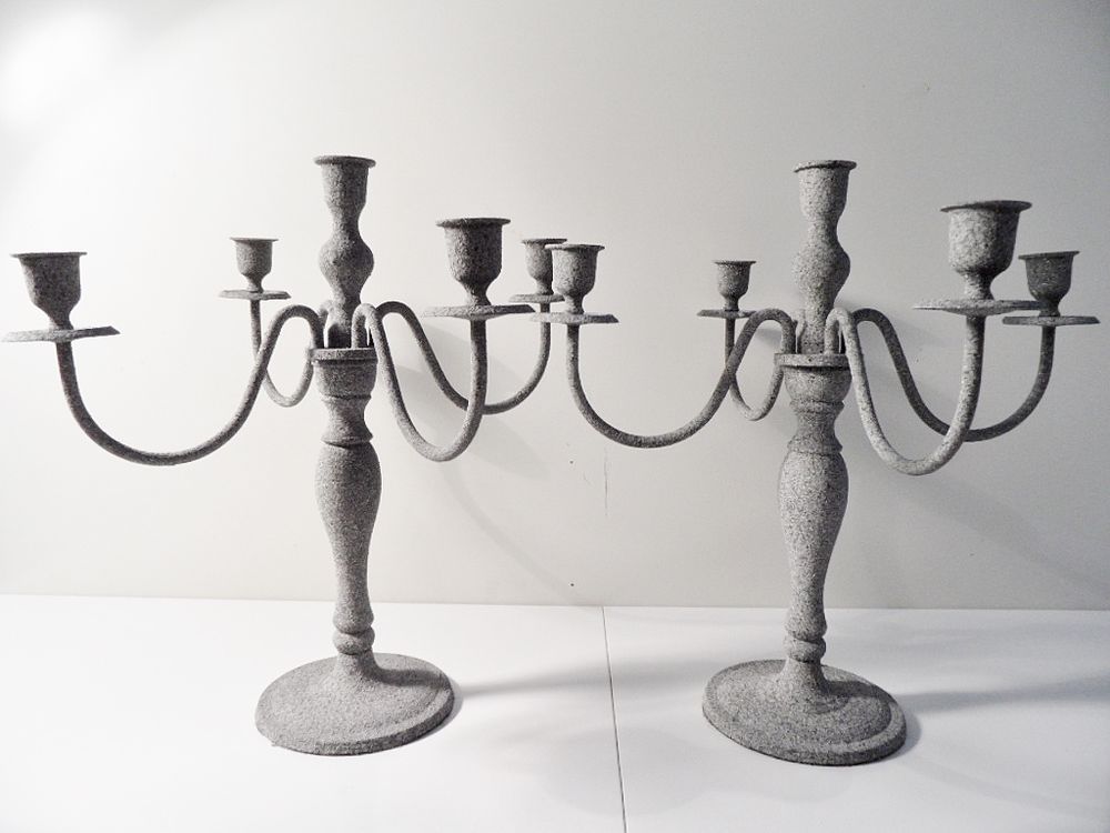 PAIRE DE CHANDELIER BOUGEOIR MODERNE ART DECO VINTAGE Granit Décoration