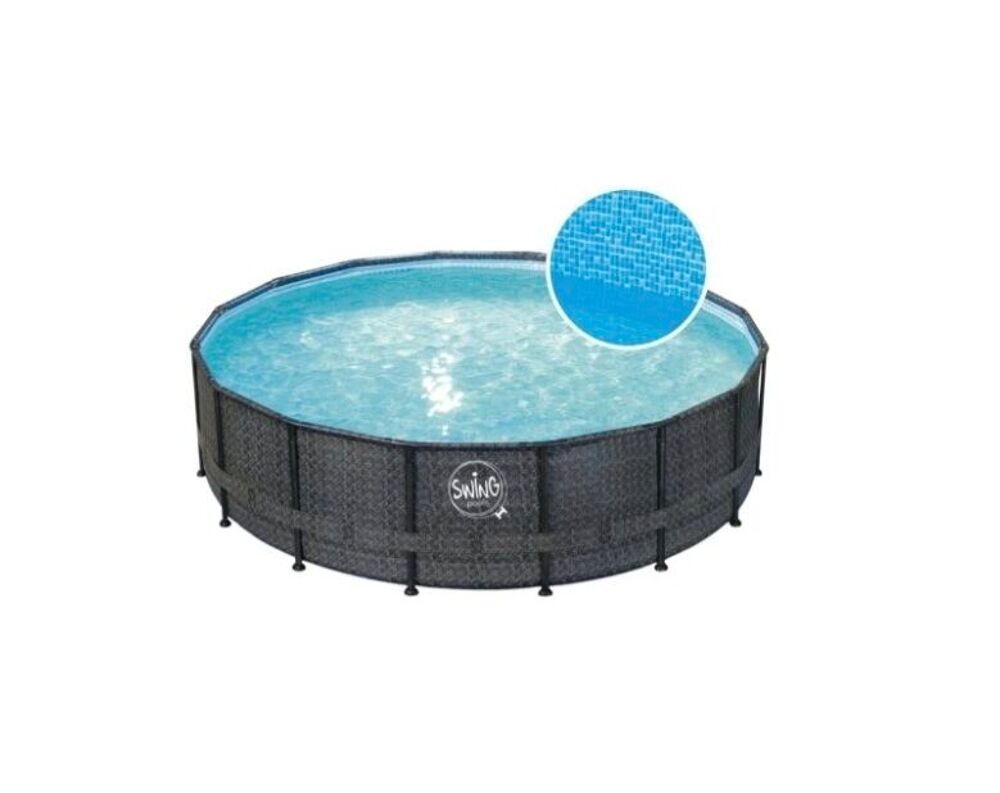 Piscine hors sol ronde 4.88 x 1.22 effet osier gris fonc&eacute; Jardin