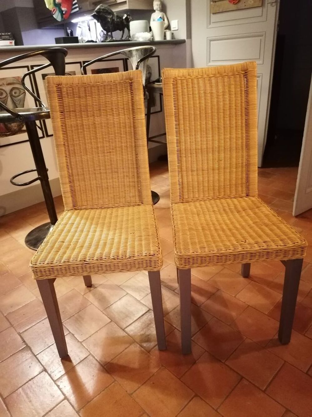2 chaises en rotin et bois Meubles