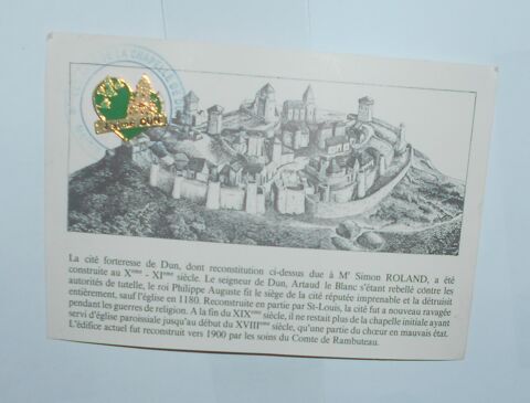 carte postale de la forteresse de Dun avec un pin's (collect 2 Ervy-le-Chtel (10)