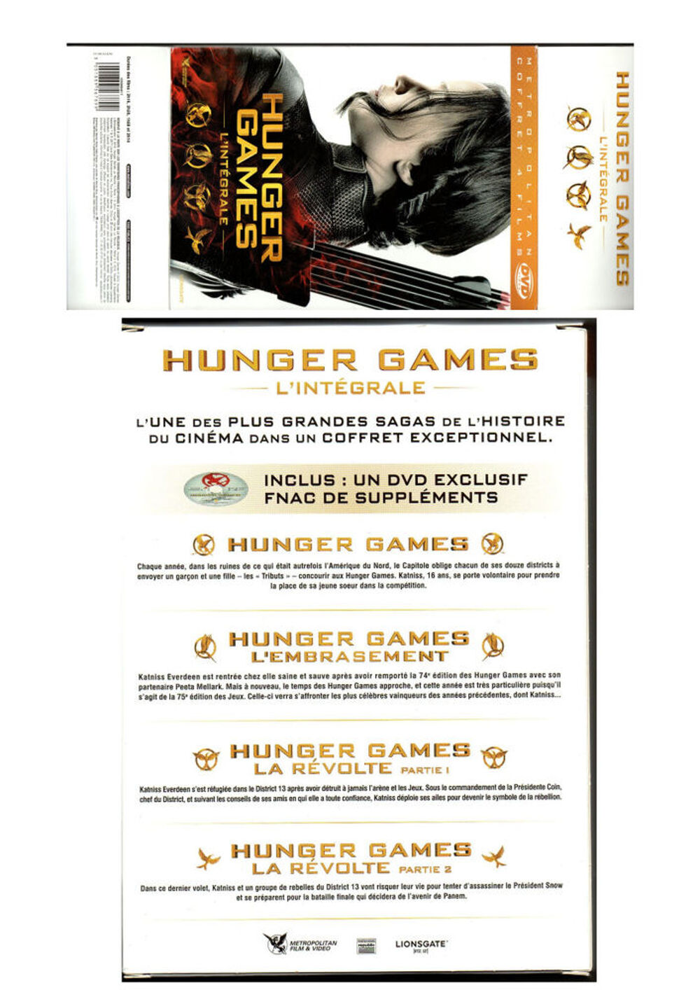 Coffret Hunger Games l'int&eacute;grale 4 DVD + DVD exclusif Fnac DVD et blu-ray