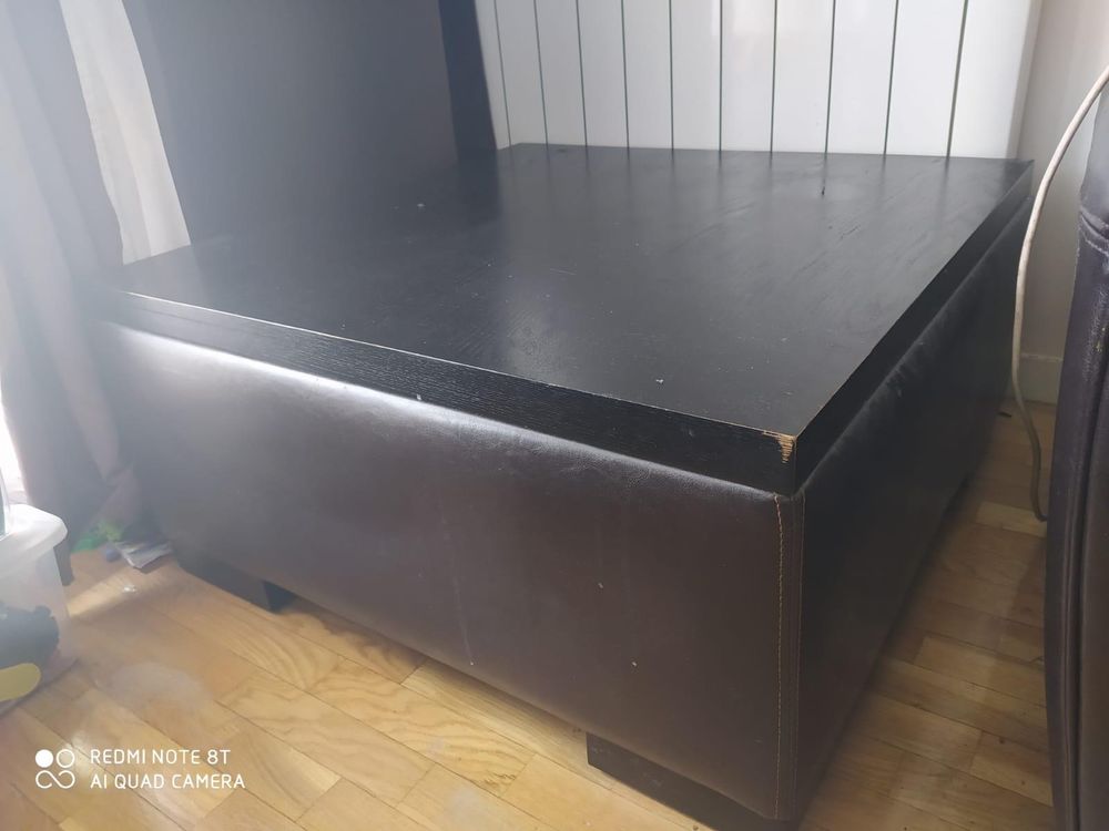Table basse haut bois bas cuir Meubles