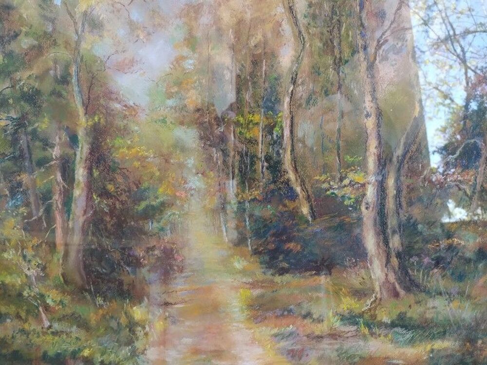 Tableau Pastel Paysage de Sous-Bois Sign&eacute; Veron

