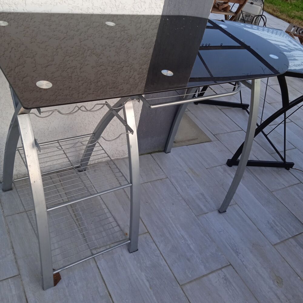Table mange debout verre noir structure metal longueur 120, Meubles