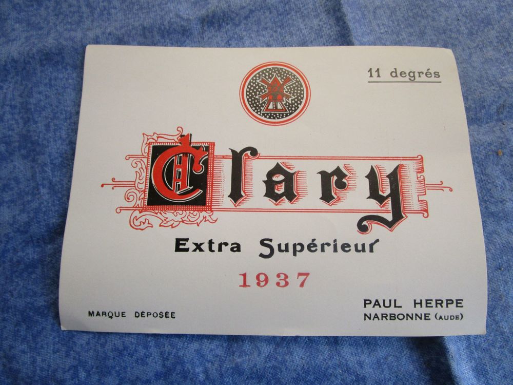 &Eacute;tiquette de vin de 1937 
