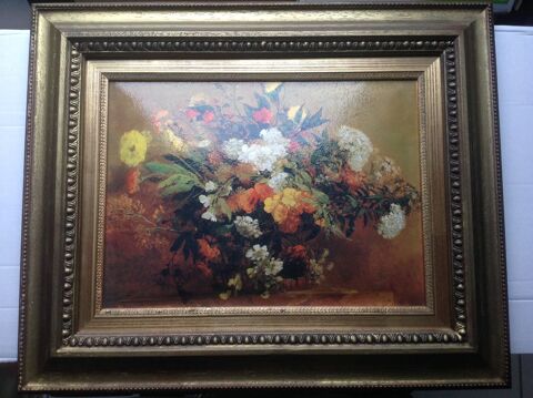 TABLEAU BOUQUET D'EUGÈNE DELACROIX IMITA. D'ÉMAUX Envoi Poss 48 Trégunc (29)