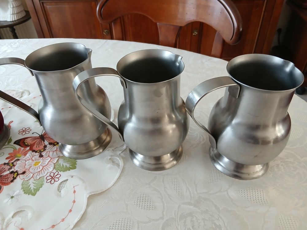  Lot de six pots vintage inox lourd bomb&eacute; sur pied N&deg; 1457 Cuisine