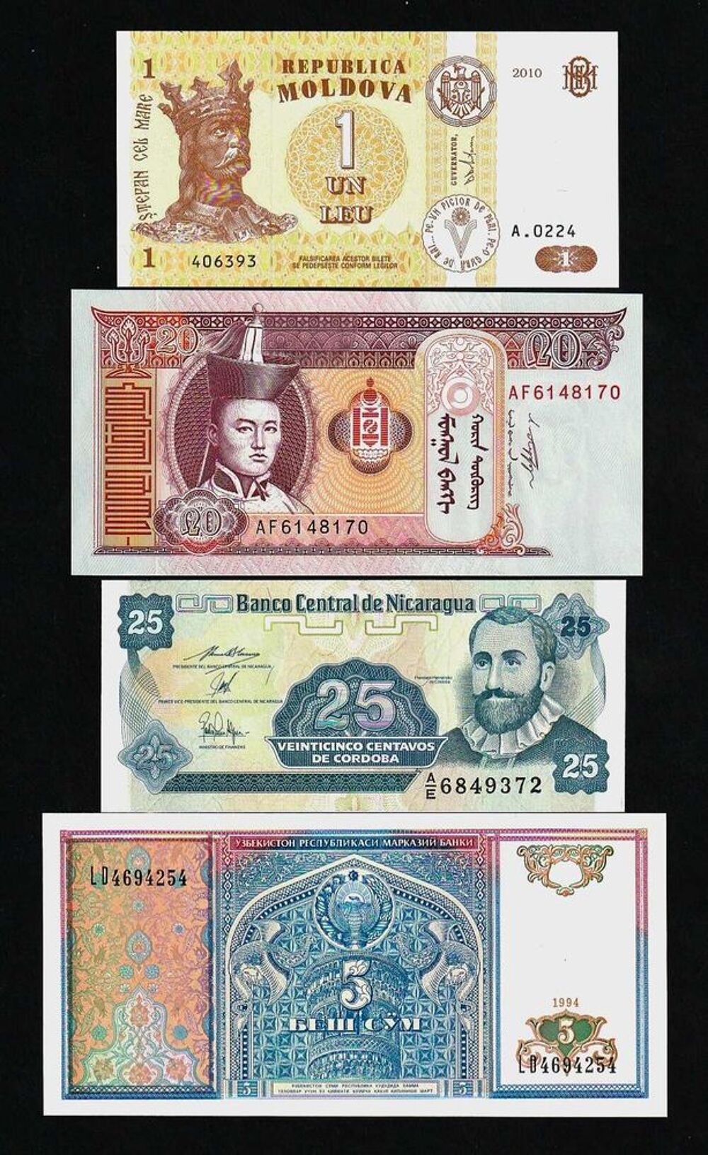 Lot de 25 billets de 25 pays rares - NEUFS 