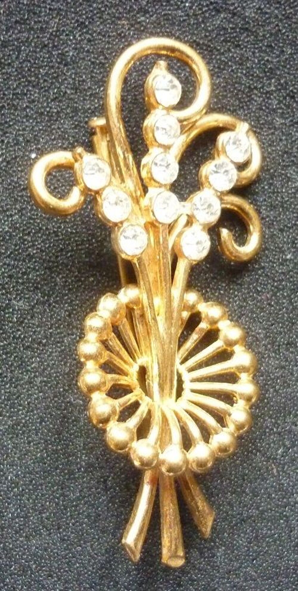 BIJOU FANTAISIE ancien (Mi XX&egrave;me) BROCHE m&eacute;tal dor&eacute; diamants Bijoux et montres