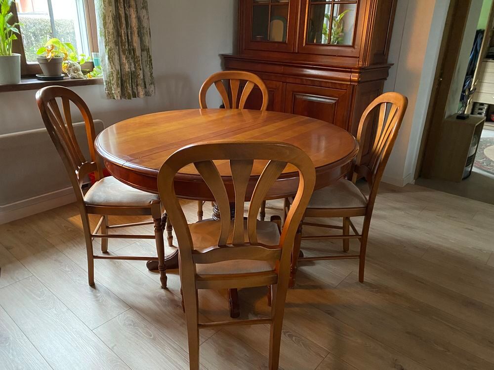 Table ronde merisier 2 rallonges + 6 chaises Meubles