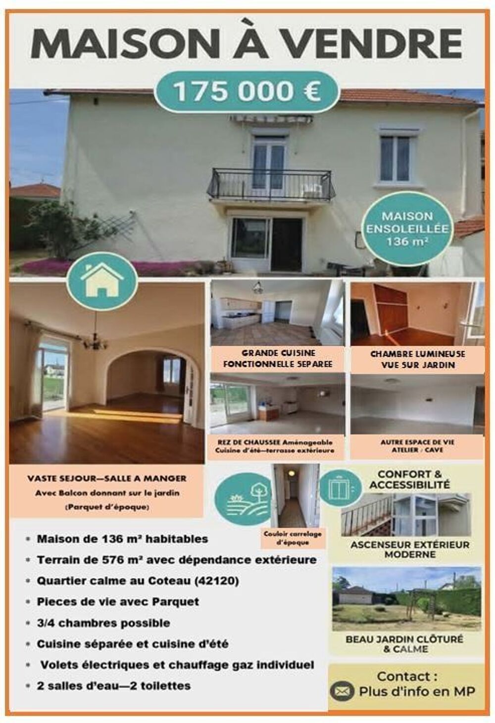 Vente Maison Maison des années 30 avec jardin, Le Coteau, quartier calme. Le coteau
