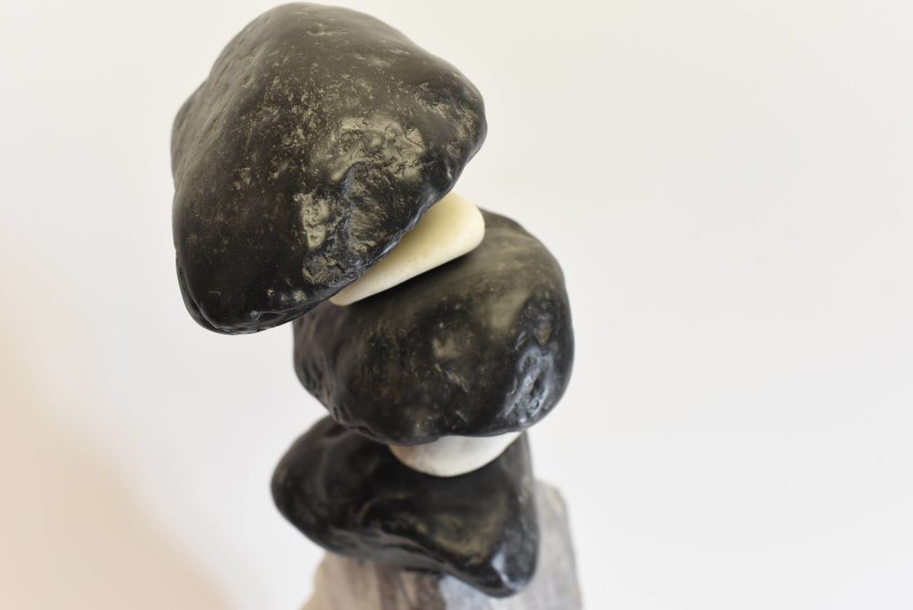 Sculpture en Marbre Blanc et Noir- Statue D&eacute;coration Jardin Décoration