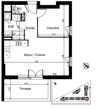  Appartement  vendre 2 pices 45 m