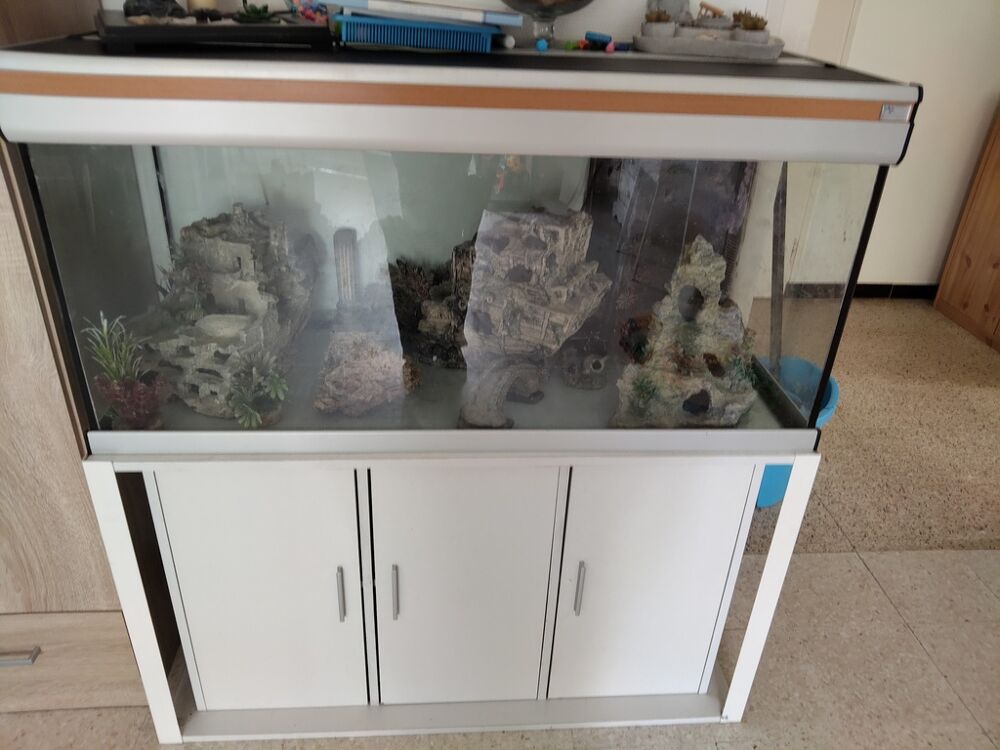 Aquarium avec meuble blanc Meubles