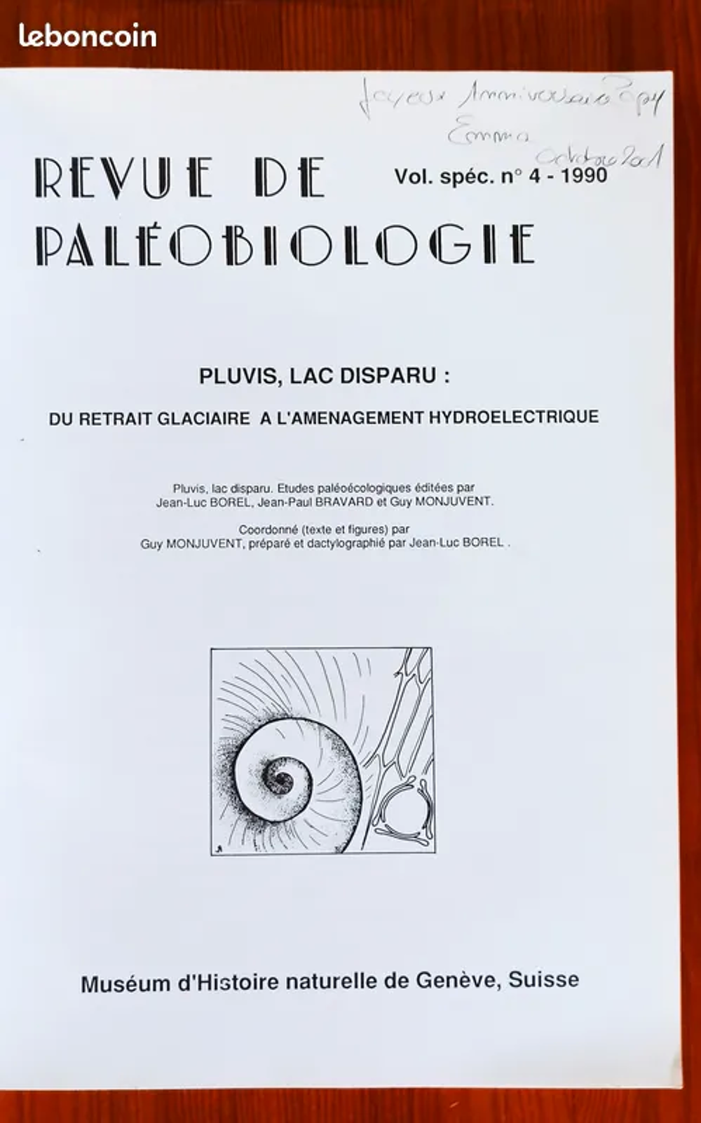 REVUE DE PAL&Eacute;OBIOLOGIE - Volume sp&eacute;cial n&deg;4 - 1990 - Pluvis, Livres et BD