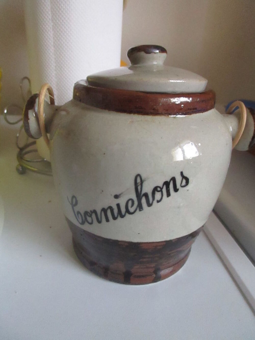 pot cornichons terre cuite &eacute;maill&eacute;e Cuisine