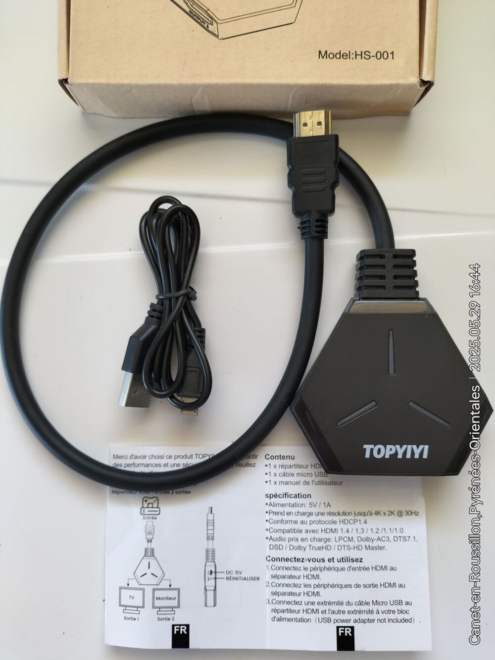 R&eacute;partiteur / Splitter HDMI 4K / UHD (1 Entr&eacute;e et 2 Sorties) Matériel informatique