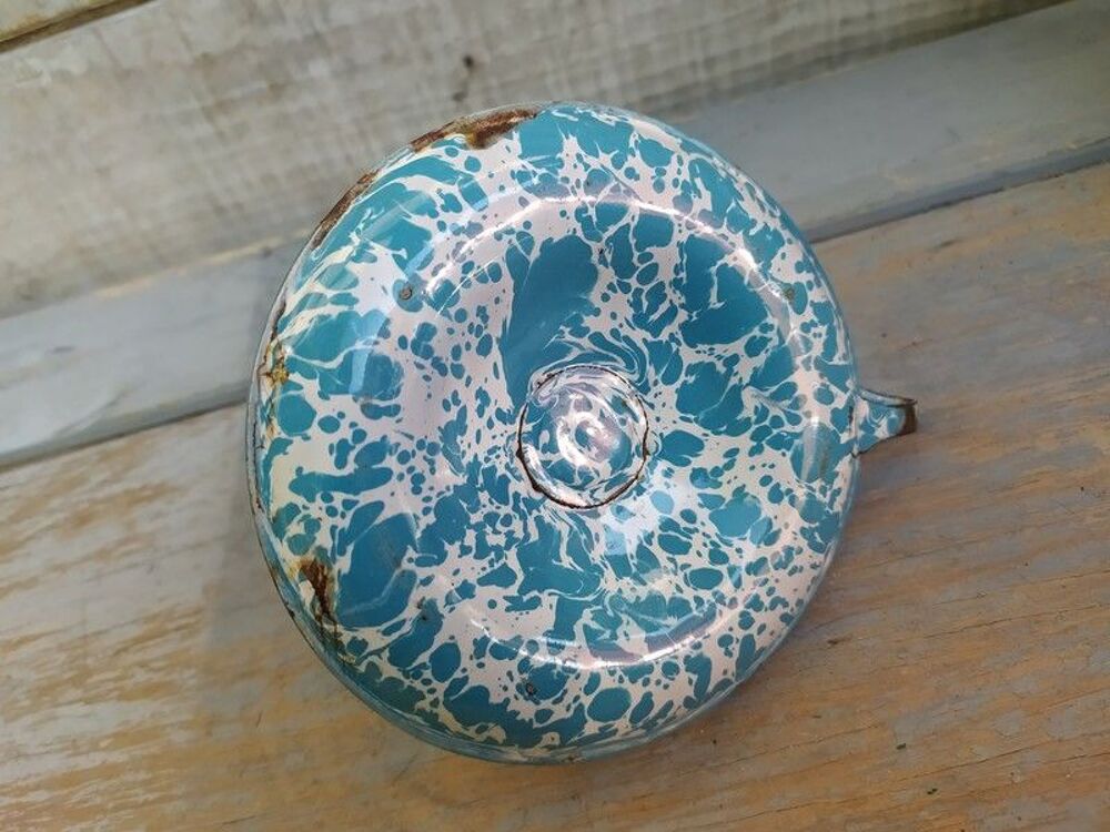 Ancien Bougeoir &agrave; Main T&ocirc;le &Eacute;maill&eacute;e Marbr&eacute;e Décoration