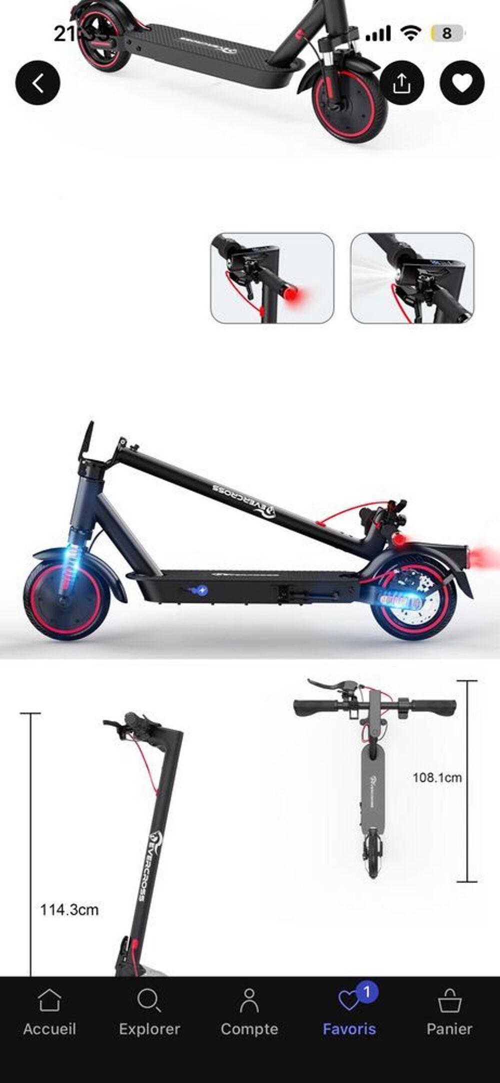 Trottinette Electrique Pliable 8,5"-Moteur 350W-36V/7.8AH-Double Frein-APP EV85F Vélos