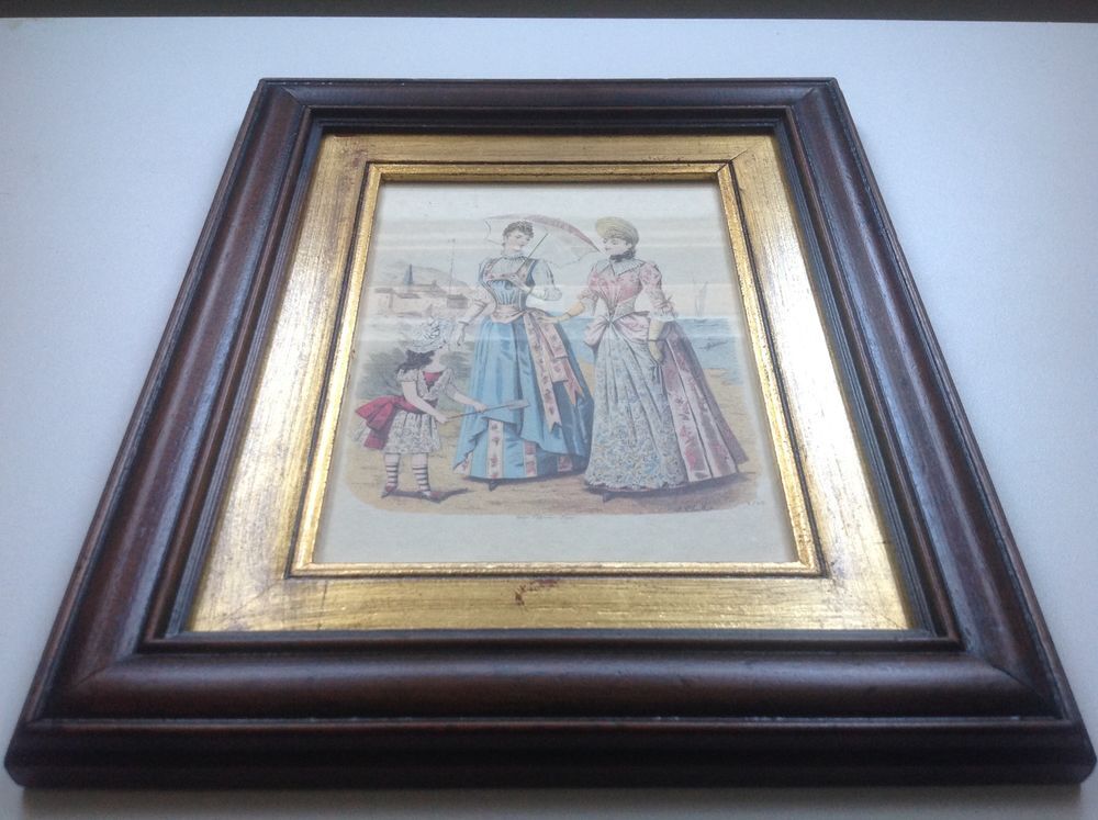TABLEAU SOUS VERRE ET BELLE ENCADREMENT BOIS &amp; OR Décoration