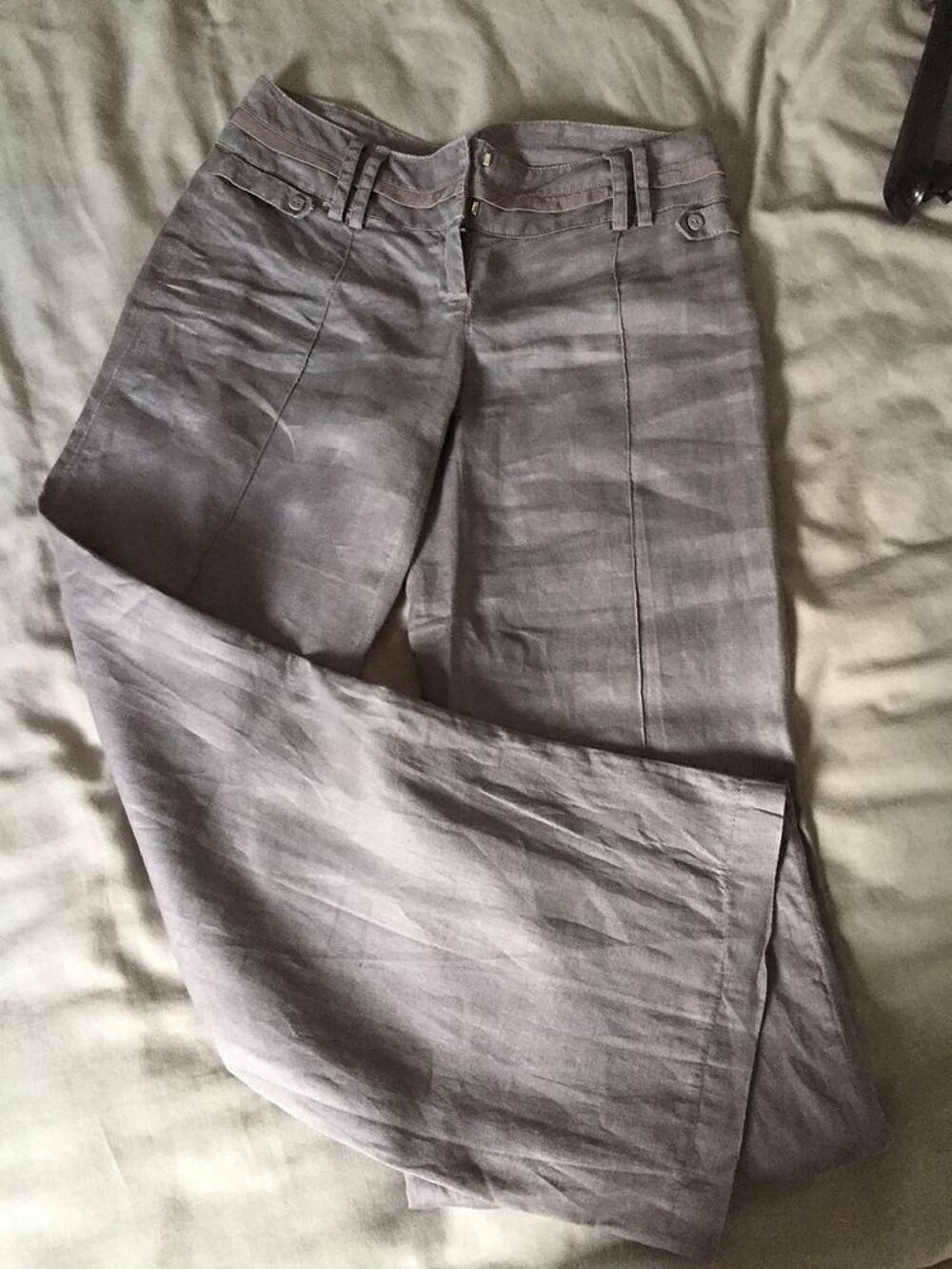 Pantalon en lin gris Promod - Taille 36 Vtements