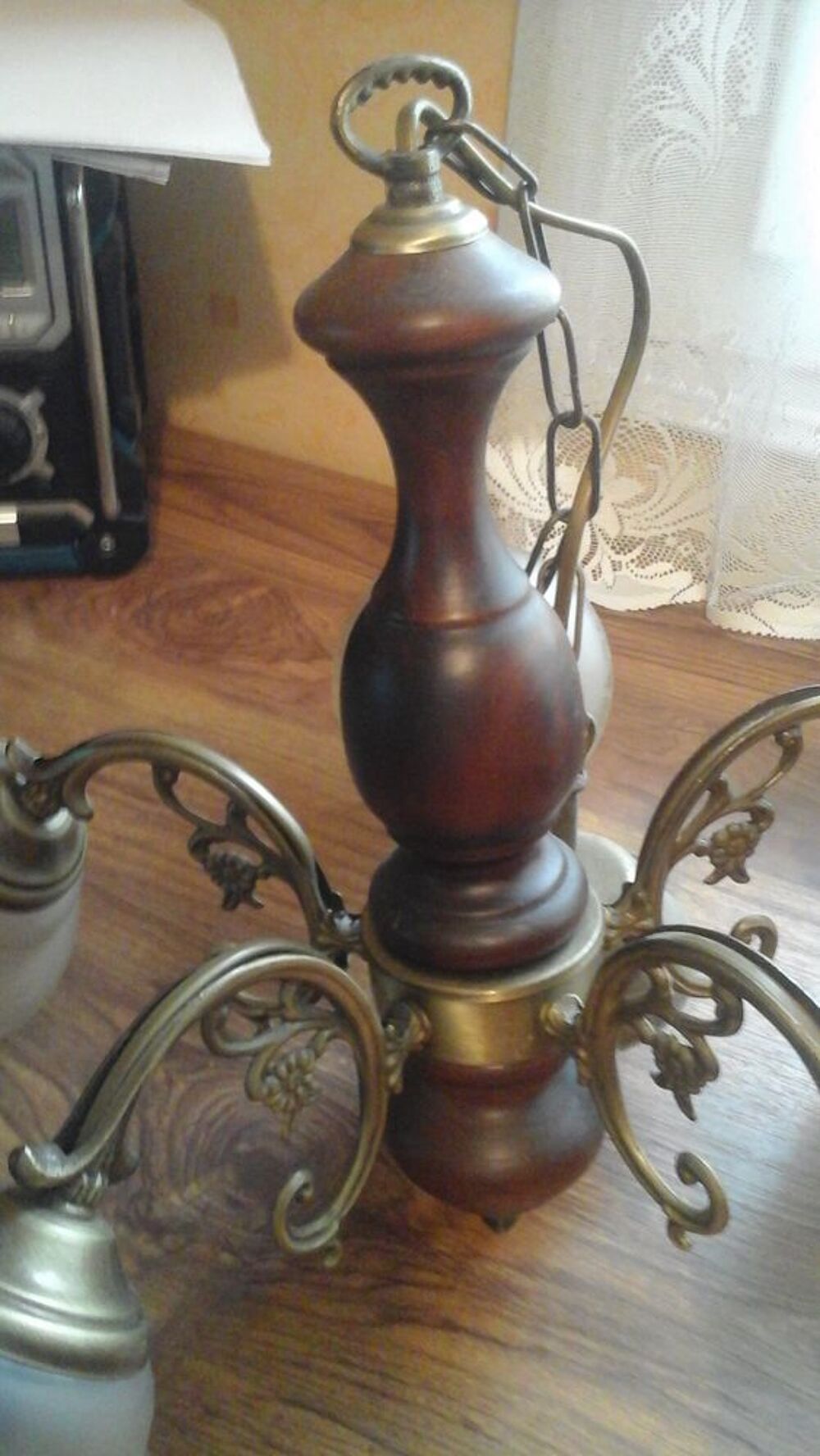 Lustre ancien bois/laiton Décoration
