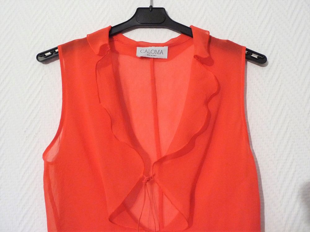 Top/ Tee Shirt Cintr&eacute; Orange Corail avec Lien &agrave; Nouer-Caloma Vêtements