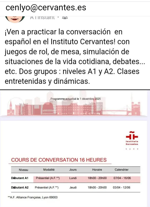 Cours de conversation en espagnol  69003 Lyon