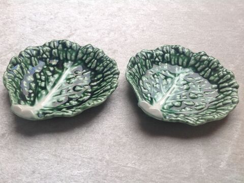 2 COUPELLES VIDE POCHE FEUILLE DE CHOU EN FAIENCE Envoi Poss 29 Tr�gunc (29)