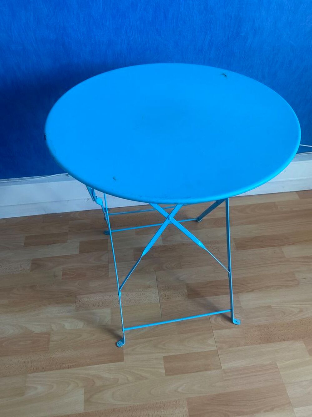 Table acier bleu + chaises Jardin